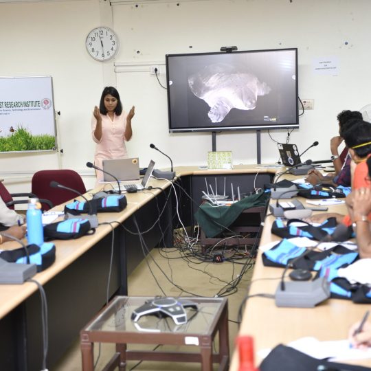 Ayushi Jain speaking about the conservation project at the Herpetology course organised by the Kerala Research Forest Institute. Credit - Sandeep Das